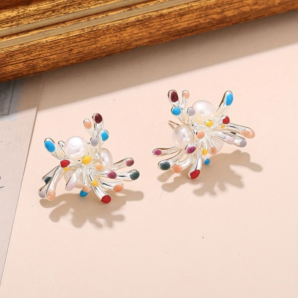 Colorful Pearl Flower Earrings N1787